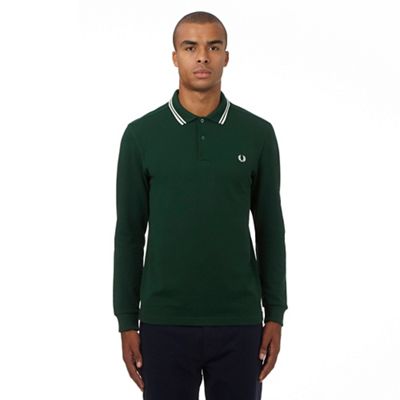 Fred Perry Green logo applique long sleeved polo shirt